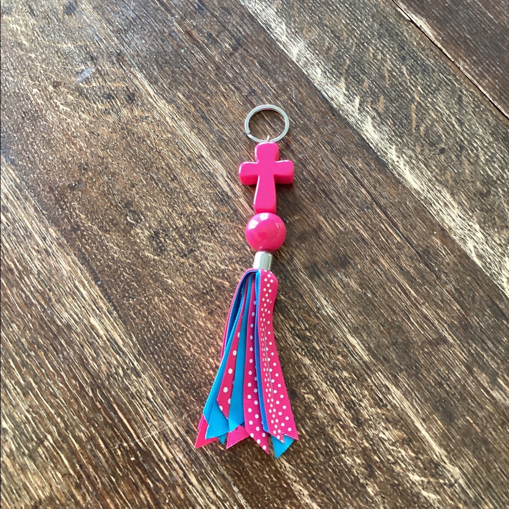 Pink/Blue Cross Key Chain - Picture 2 of 2